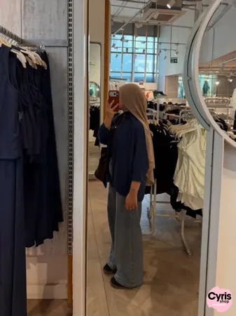 3-piece combo navyblue button-down shirt with wide leg pants and brown crop top — view 6