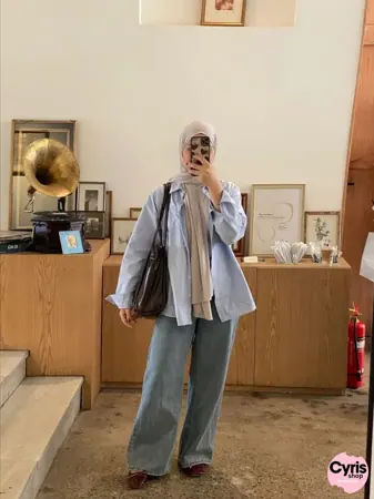 3-piece combo Skyblue button-down shirt with wide leg pants and crop top — view 2