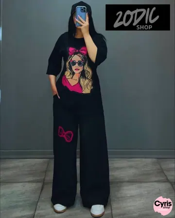 Barbie Bow Graphic Co-Ord Set – Black & Pink