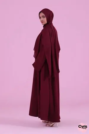Basic Kimono Style Abaya - Burgundy — view 2
