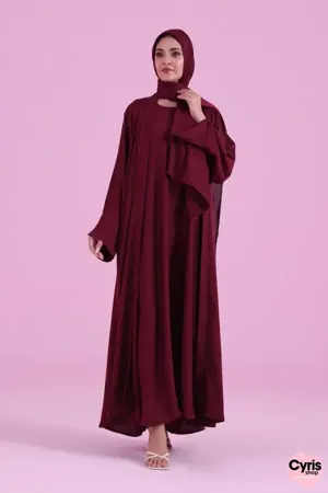 Basic Kimono Style Abaya - Burgundy — view 3