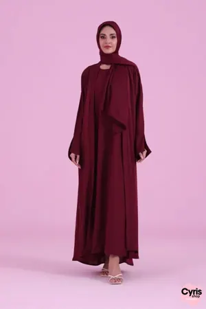 Basic Kimono Style Abaya - Burgundy — view 4