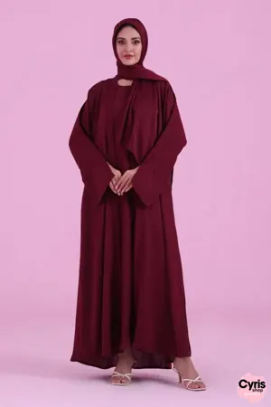 Basic Kimono Style Abaya - Burgundy — view 5