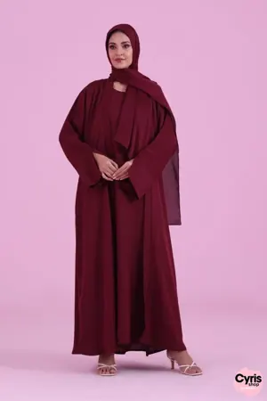 Basic Kimono Style Abaya - Burgundy — view 6