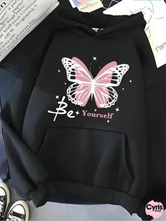 Be Yourself Butterfly Black Hoodie