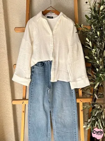 White Texture Button-Down Shirt 3-piece combo