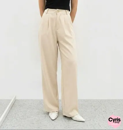Cream Wide-Leg Formal Pants – Soft Neutral Office Look