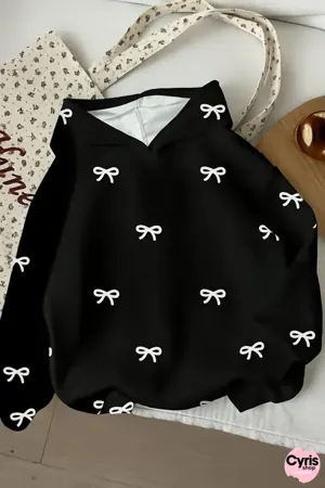 Black Bow Print Hoodie