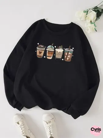 Black Bubble Tea Graphic Sweatshirt