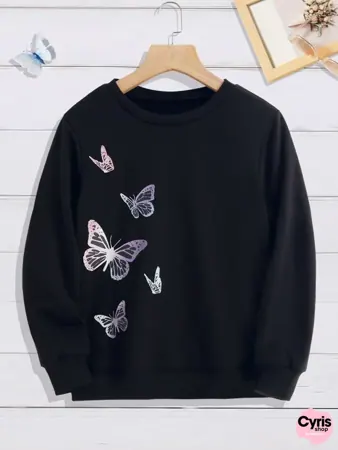 Black Butterfly Print Sweatshirt