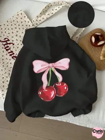 Black Cherry Bow Graphic Hoodie
