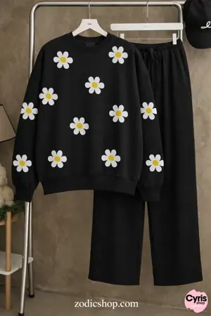 Black Daisy Sweatshirt & Trouser Combo