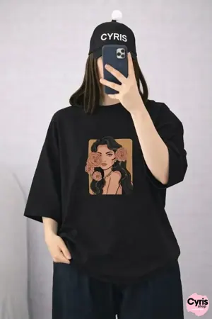 Black Drop Shoulder Printed T-Shirt – Trendy Oversized Street Tee