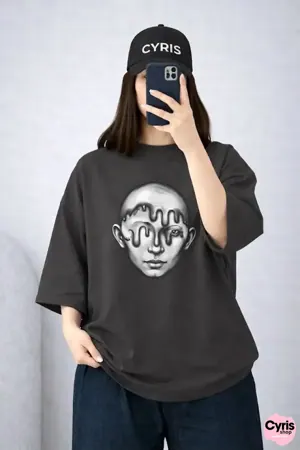 Black Face Print Drop Shoulder T-Shirt – Trendy Streetwear Oversized Tee
