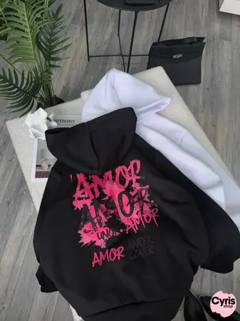 Black Hoodie – ‘Amor Amour’ Artistic Graffiti Print
