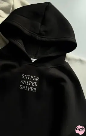 Black Hoodie – Sniper Text Embroidery Style Print