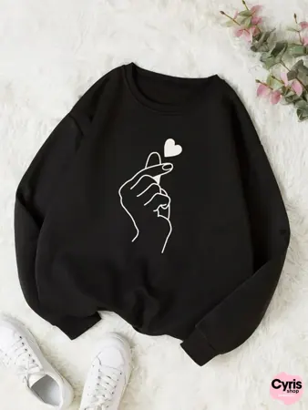Black Minimalist Hand Heart Sweatshirt