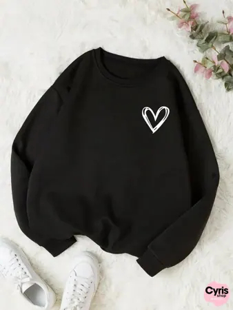Black Outline Heart Graphic Sweatshirt