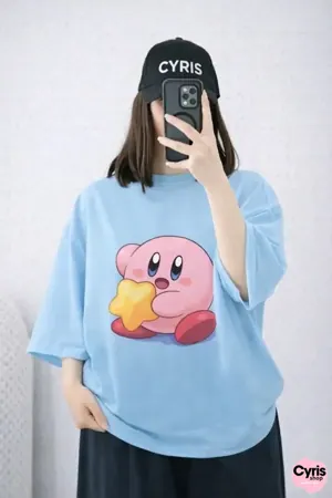 Blue Cartoon Graphic Drop Shoulder T-Shirt – Relaxed Fit Casual Tee