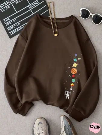Brown planets Graphic Sweatshirt