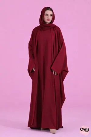 Burgundy Farasha flowy cut abaya
