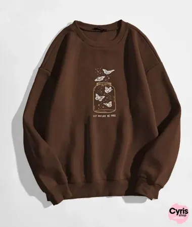 Butterflies Cup Printed Sweatshirt – Chocolate Brown