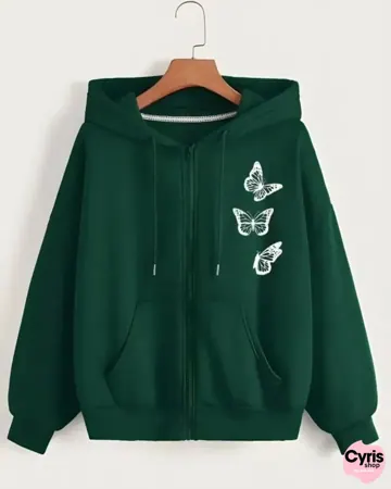 butterflies Zipper Hoodie – Cozy Green Aesthetic