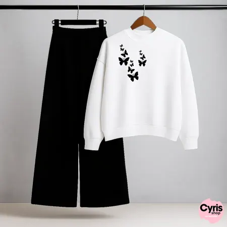Butterfly Swirl White Sweatshirt & Trouser Set