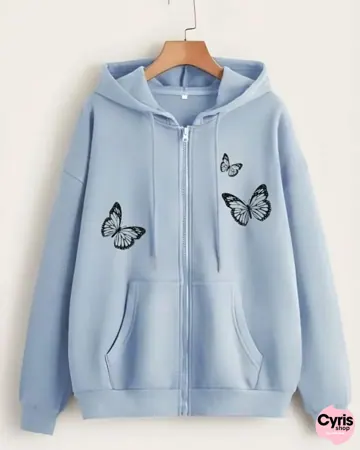 Butterfly Zipper Hoodie – Sky Blue