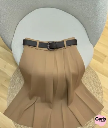 Camel Beige High-Waist Pleated Maxi Skirt
