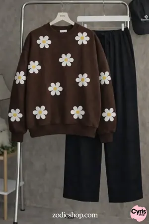 Chocolate Brown Daisy Sweatshirt & Trouser Combo
