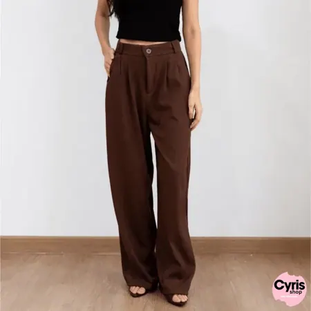 Chocolate Brown Wide-Leg Pants – Tailored Formal Fit