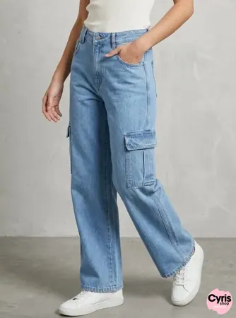 Classic Blue Multi-Pocket Cargo Denim