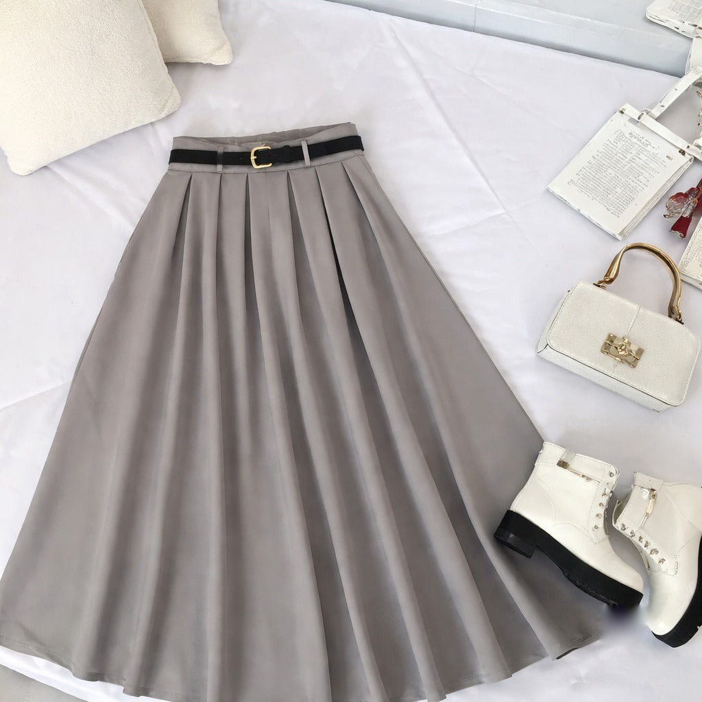 Classic Light Grey Flowy Pleated Maxi Skirt