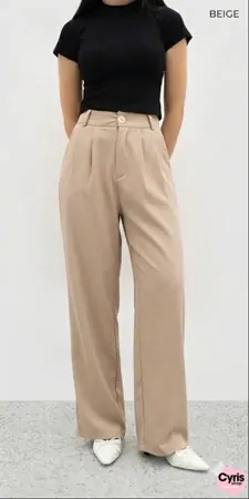 Beige Wide-Leg Formal Pants – Minimal Elegant Design