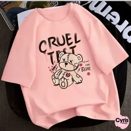 Cruel Teddy Tee – Pink Comic Style