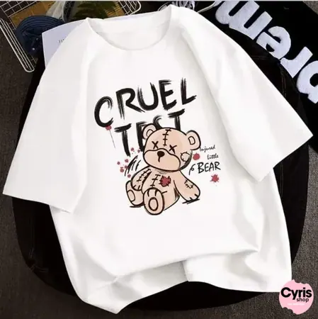 Cruel Teddy Tee – White Comic Style
