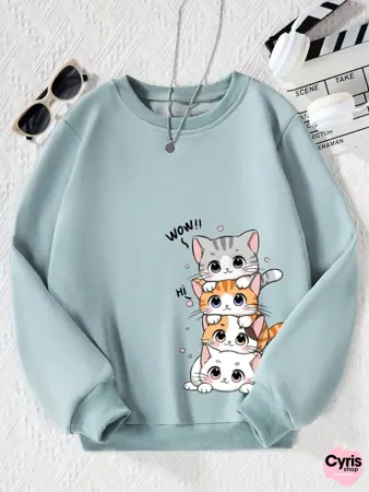 Cute Cartoon kittens Print Sweatshirt – Unisex Cozy Casual Pullover