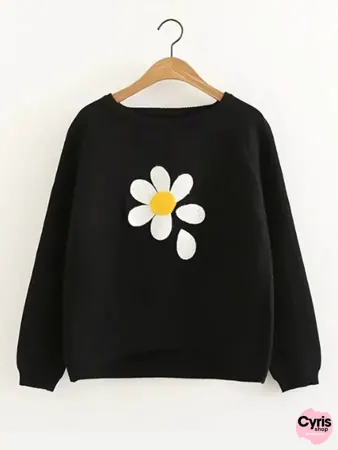 Daisy Flower Black Sweatshirt