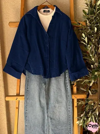 Navy blue button-down shirt 3-piece combo