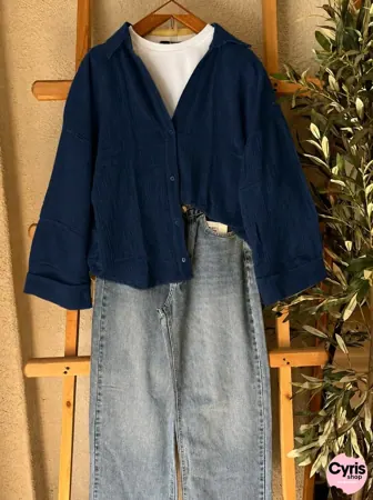 Navy blue button-down shirt 3-piece combo — view 2