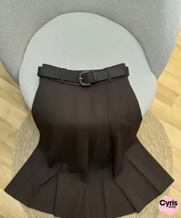 Deep Coffee Brown Pleated Maxi Skirt