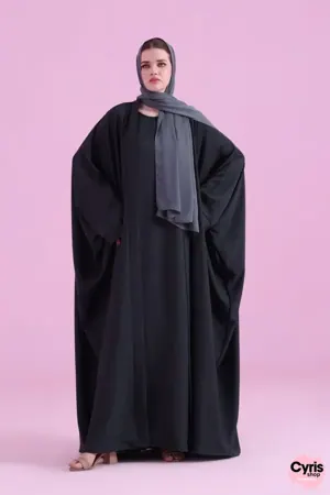 Flowy Farasha Cut Abaya - BLack — view 4