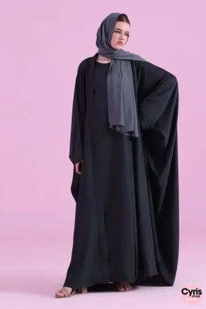 Flowy Farasha Cut Abaya - BLack — view 5