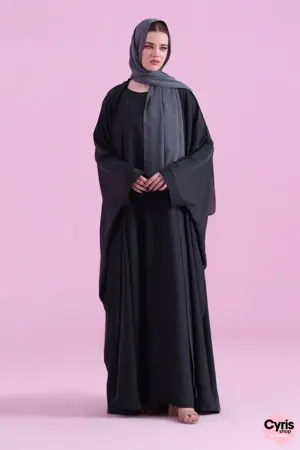 Flowy Farasha Cut Abaya - BLack — view 6