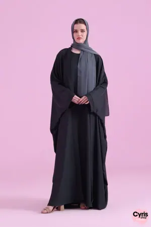 Flowy Farasha Cut Abaya - BLack — view 7