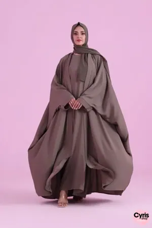 Flowy Farasha Cut Abaya - Olive Brown — view 2