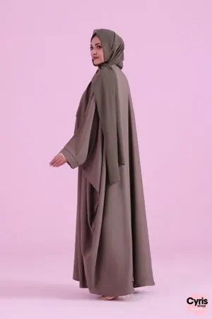 Flowy Farasha Cut Abaya - Olive Brown — view 3