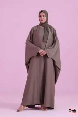 Flowy Farasha Cut Abaya - Olive Brown — view 4