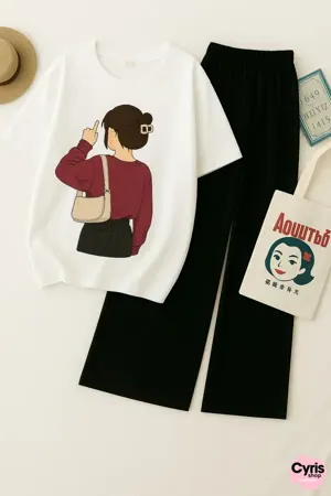 Girl with Pink Bag Casual Combo- White